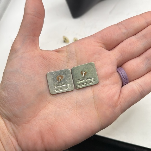 Laurel Burch Night Dog Aztec Square Stud Earrings Jewelry Collectible Cloisonne - Picture 5 of 7